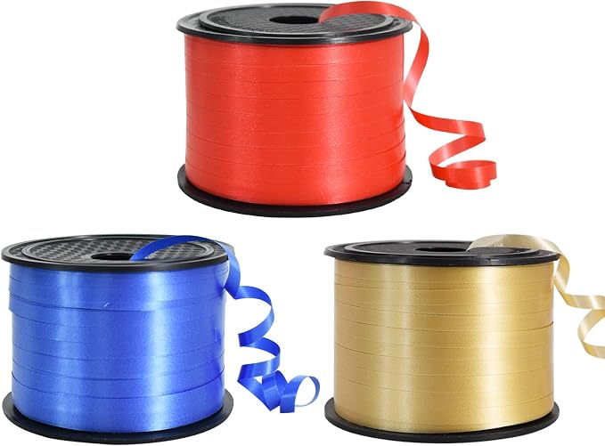 TONIFUL Gold Blue and Red Curling Ribbon Balloon String Gift Wrapping Decor | by TONIFUL