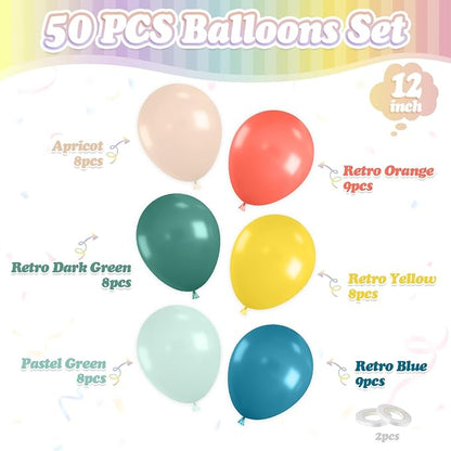FunHot Colorful Balloons, 12 Inch Retro Orange Green Yellow Apricot Latex - Image 2