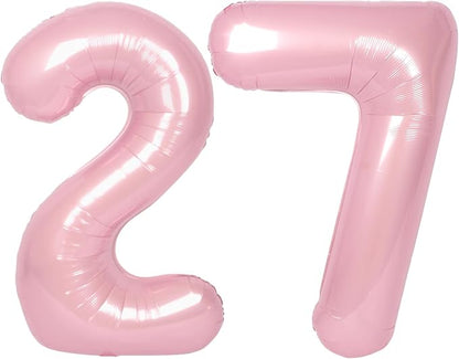 SUWEN 40 Inch Large Pink 27 Balloon Numbers Big Foil Helium Number Balloons 0-9 by SUWEN