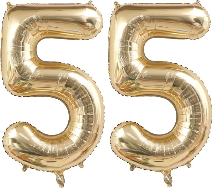Light Gold Number 55 Foil Balloons 40 Inch White Gold 66 Mylar Balloon | 55th by ANGEL+Q+HOUSE