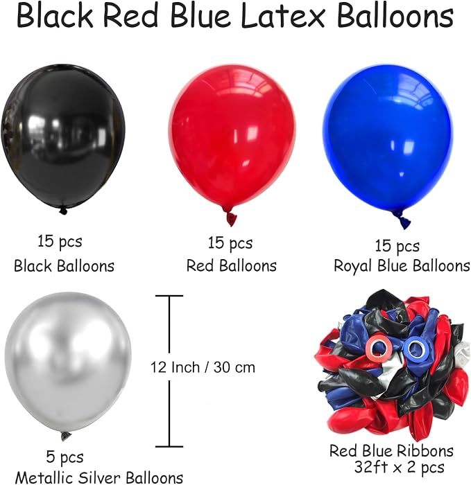 Black Red and Blue Balloons, 12Inch Spider Theme Balloon Metallic Silver Black - Image 3