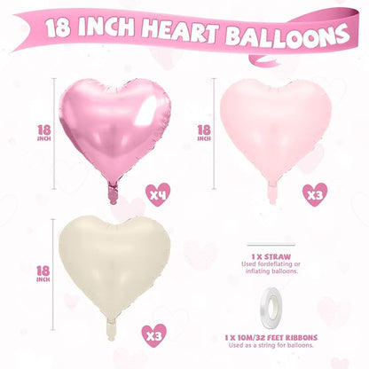 Pink Heart Balloons, 18 Inch Cream Sand White Balloons Helium - Image 2