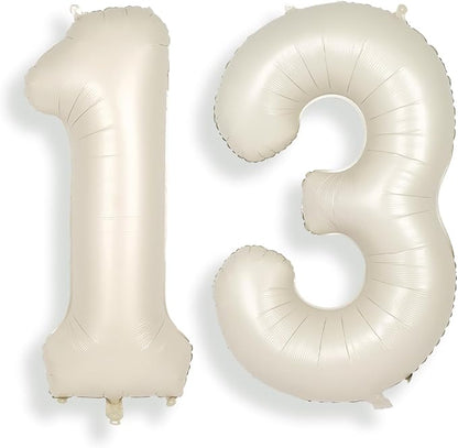 SUWEN 40 Inch Cream White Large 13 Number Balloons Big Foil Helium Number by SUWEN