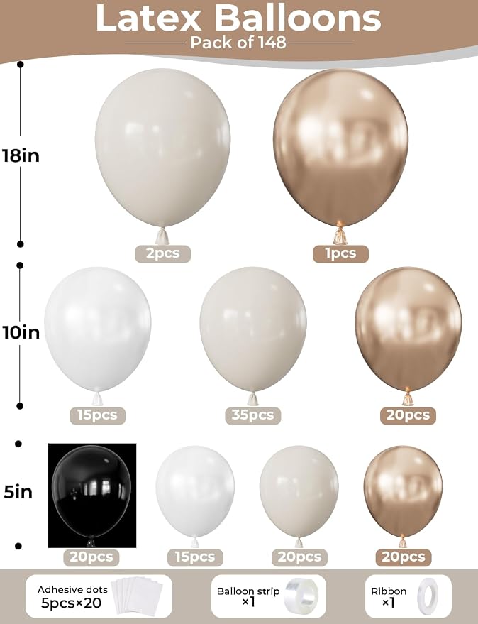 Neutral Balloon Garland Arch Kit, Boho Party Decor | Sand Pearl White Metallic - Image 2
