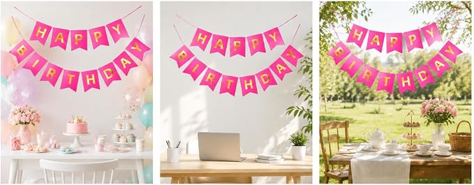 Letjolt Happy Birthday Banner Pure Roseo Girls Party Signs 13 Pcs | Golden - Image 4