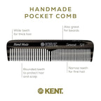 Kent OT Pocket Comb Black and Tortoise - Handmade Fine and Wide Tooth Hair Comb for Men, Women, and Kids - Travel, Beard, and Mustache Comb - Saw Cut and Hand Polished Made in England