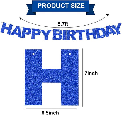 BEISHIDA Pre-Strung Glitter Blue Happy Birthday Banner Party Sign Decor | NO DIY - Image 2