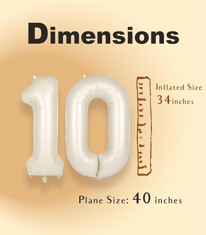 SUWEN 40 Inch Cream White Large 10 Balloon Numbers Big Foil Helium Number - Image 5