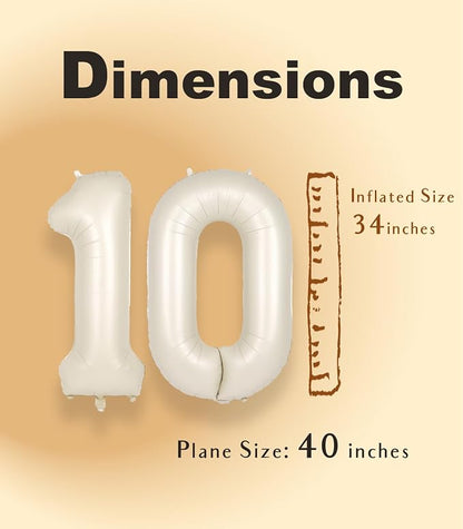 SUWEN 40 Inch Cream White Large 10 Balloon Numbers Big Foil Helium Number - Image 5