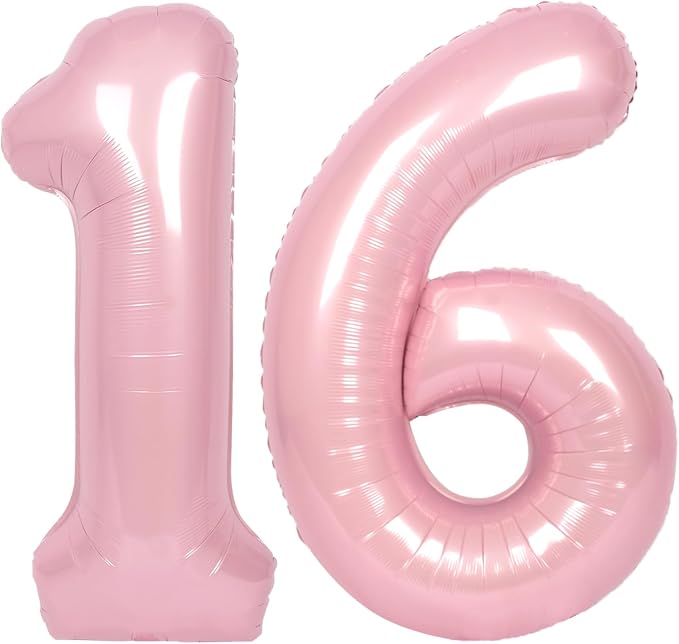 SUWEN 40 Inch Pink Large 16 Number Balloons Big Foil Helium Number Balloons 0-9 by SUWEN