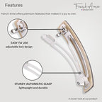 French Amie Oblong Handmade 3.5" Celluloid Automatic Hair Clip Barrette French Hair Clip for Girls Strong Hold Hair Clips for Women No Slip Durable Paris Hair Accessories, Made in France (Beige Net)