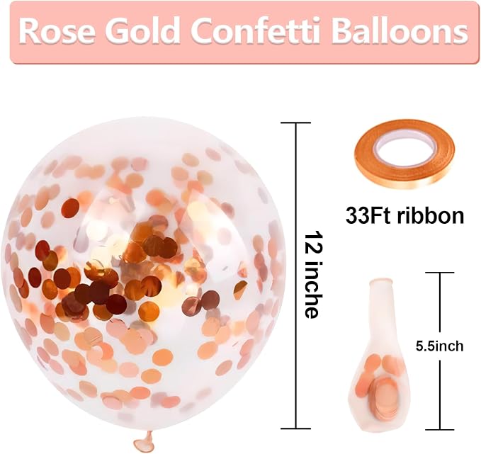 Bezente Rose Gold Confetti Latex Helium Balloons 60 Pack 12 inch | Rose Gold - Image 2