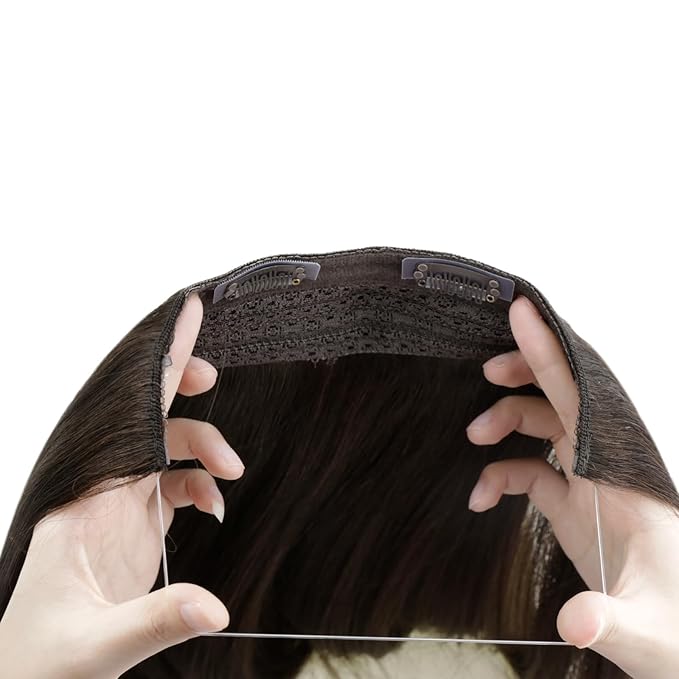 RUNATURE 20 Inch Wire Hair Extensions Real Human Hair, Invisible Wire Hair Extensions Brown 100g One Piece, Remy Soft Silky Hair, Easy to Install with Adjustable Transparent Fish Line #2 Dark Brown