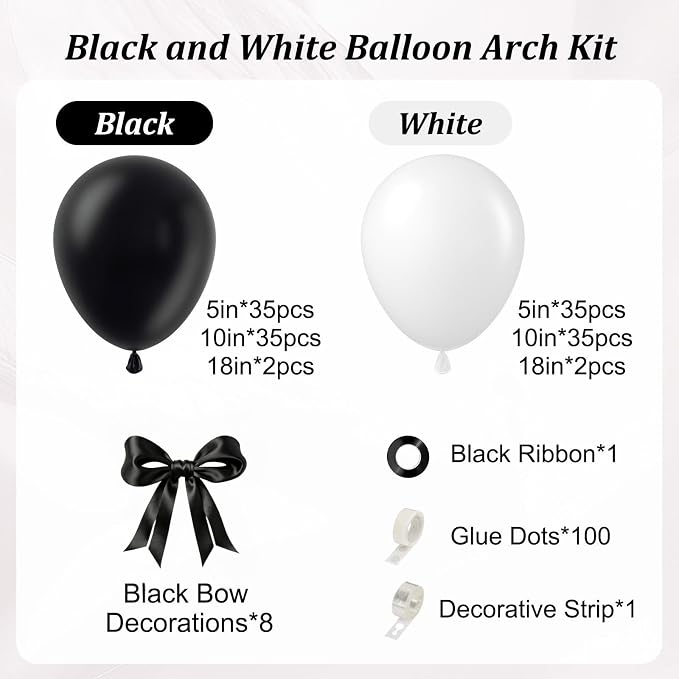 155pcs Black and White Balloon Arch Kit - Image 2