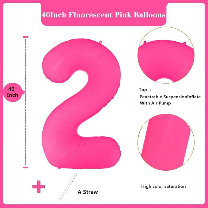 Fluorescent Rose Red Number Balloon 40 inch Giant Foil Helium Balloons Pink - Image 2