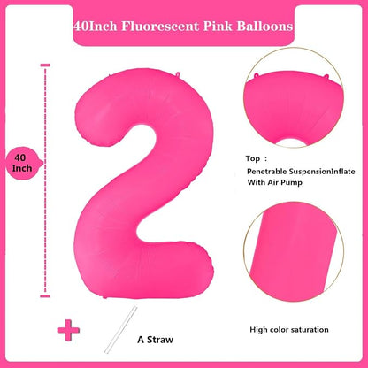 Fluorescent Rose Red Number Balloon 40 inch Giant Foil Helium Balloons Pink - Image 2