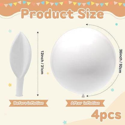 4pcs White Balloons 36 Inch Large Balloons - Image 2