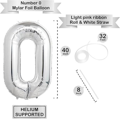 40 Inch Silver Number Balloons, Helium Mylar Foil Number Balloons - Image 3