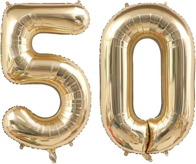 Light Gold 50 Number Balloons 40 Inch White Gold Giant 50 Foil Mylar Helium | by ANGEL+Q+HOUSE