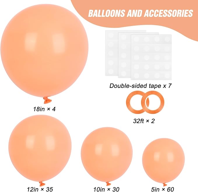 RUBFAC Peach Balloon Arch Kit Different Sizes Pastel Orange Balloons 129pcs | - Image 2
