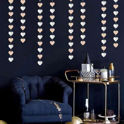 Champagne-Silver Disco Boho Party-Decoration Heart Garland - 52ft Glitter - Image 7