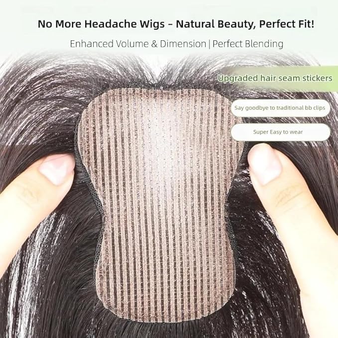 Anemone 100% Real Human Hair Topper No Need Clips Magic Paste Hair Seams 7x10cm Skin Base Fringe Bangs Easy to Wear (1B Middle Bangs)