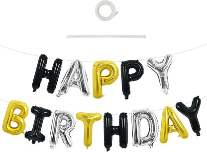 TONIFUL 16 Inch Black Gold Silver Happy Birthday Balloon Banner Decorations | by TONIFUL