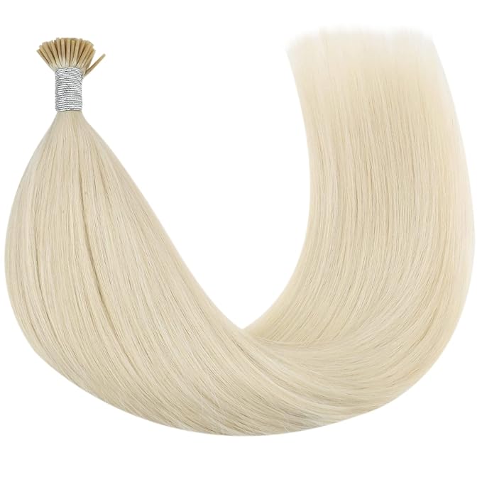 YoungSee I Tip Hair Extensions Human Hair Blonde Itip Human Hair Extensions Platinum Blonde 14 Inch 80s 50g Itip Hair Extension for Women I-Tip Extension Natural Looking