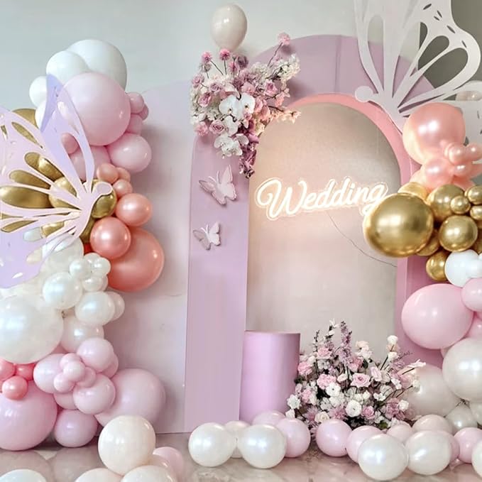 Pastel Pink White and Gold Balloons Garland Arch Kit - Image 7