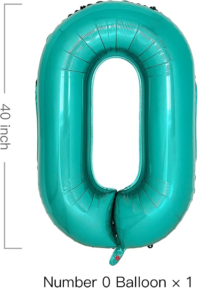Teal Number 0 Balloons 40 Inch Large Turquoise Blue Foil Balloons - Image 2