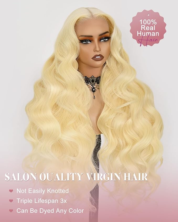 Alididi 613 Lace Front Wig Human Hair 13x4 Blonde Body Wave Hd Transparent Lace Frontal Wigs Human Hair Pre Plucked With Baby Hair 180% Density Blonde Glueless Wigs Human Hair 24 Inch