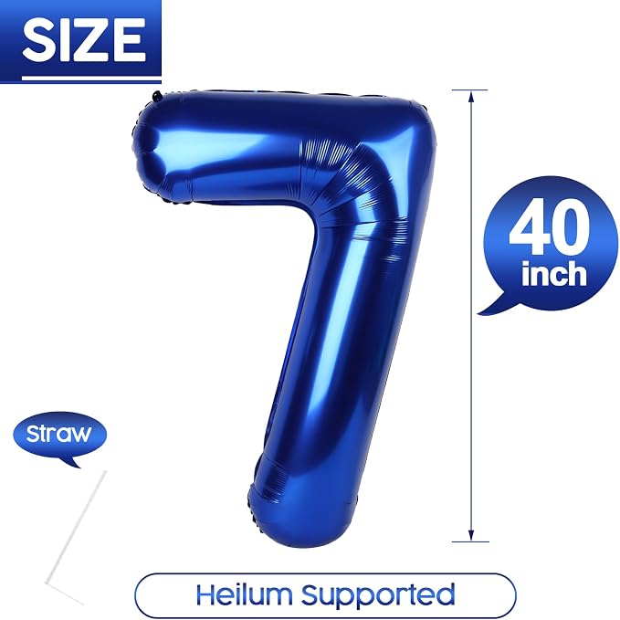 7 Balloon - Night Blue Birthday Number Balloons, 40 Inch Party Decorations | - Image 5
