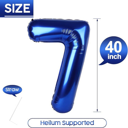 7 Balloon - Night Blue Birthday Number Balloons, 40 Inch Party Decorations | - Image 5