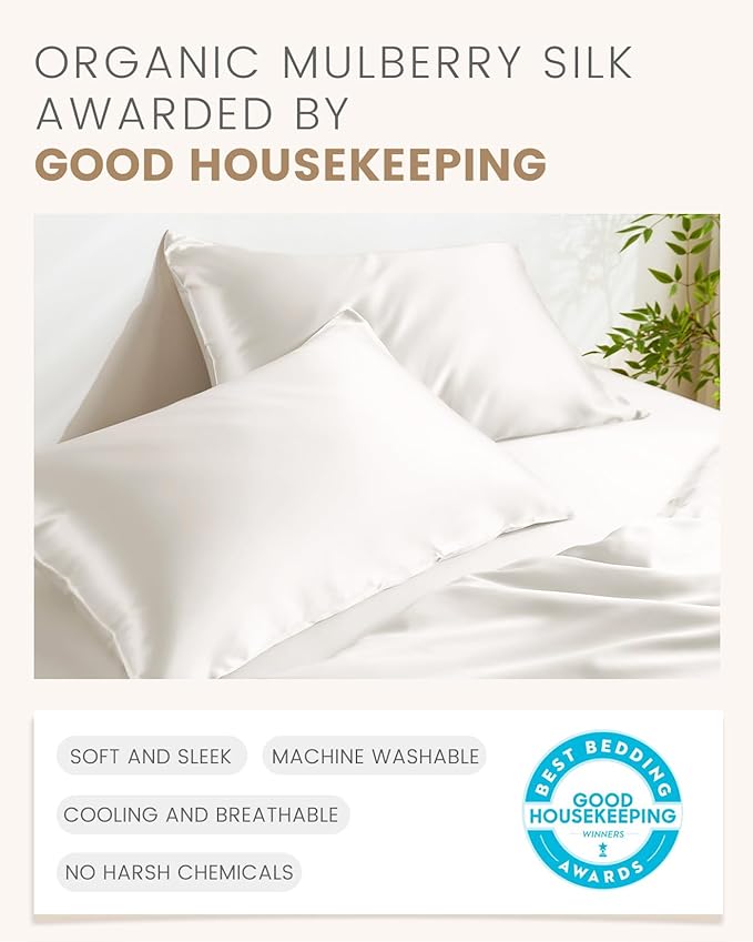 THXSILK 100% Mulberry Silk Pillowcase for Hair and Skin, Grade 6A+ Mulberry Silk Pillow Case with Hidden Zipper, Ultra-Soft Smooth Silk White Pillowcase(1pc, California King Size 20"x40")