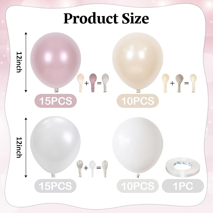 Double Stuffed Pearl White and Pink Balloons - Image 4