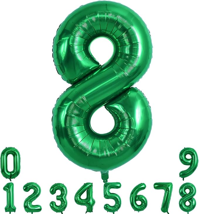 TONIFUL 40 Inch Dark Green Number 8 Balloon Foil Mylar, Self Standing Birthday by TONIFUL