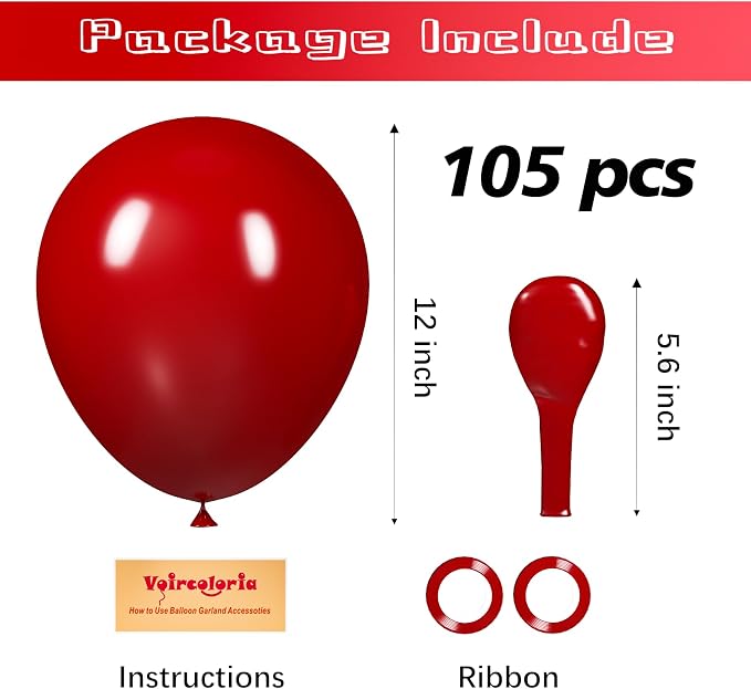 Voircoloria 105pcs Ruby Red Party Latex Balloons, 12inch | - Image 2