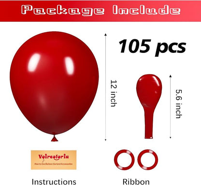 Voircoloria 105pcs Ruby Red Party Latex Balloons, 12inch | - Image 2