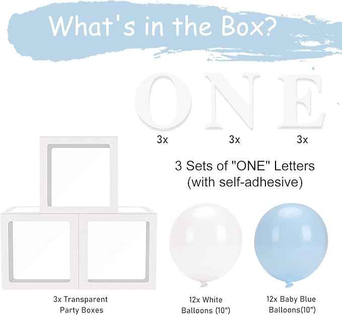 Baby Boy First Birthday Party Decorations 'ONE' Letters Individual Three White - Image 6