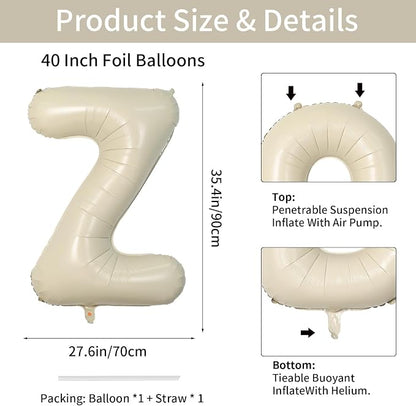 Biapian 40 Inch Letter Z Balloons, Giant Cream Z Foil Balloon, Big Single - Image 2