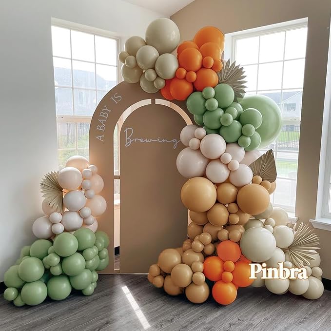 Dusty Green Orange Balloon Garland Double Stuffed Blush Brown Nude Balloon Arch - Image 8