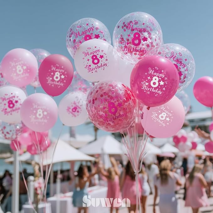 SUWEN Pink 8th Number Printed Balloons 38PCS 12 Inch | 1-9 Latex Balloons Happy - Image 5