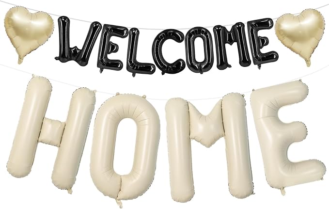 Welcome Home Balloons Black White, 40Inch HOME and 16Inch Welcome Foil Balloons by Xinvery
