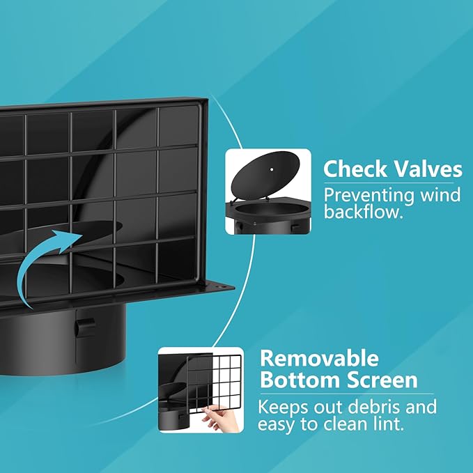 4 Inch Dryer Vent Cover Outside, HG Power Metal Exterior Vent Cover with Removable Screen & Cushioned Non-Return Flap, Air Wall Vent for House, Range Hood, AC, Opening Diameter: 3.81" Black