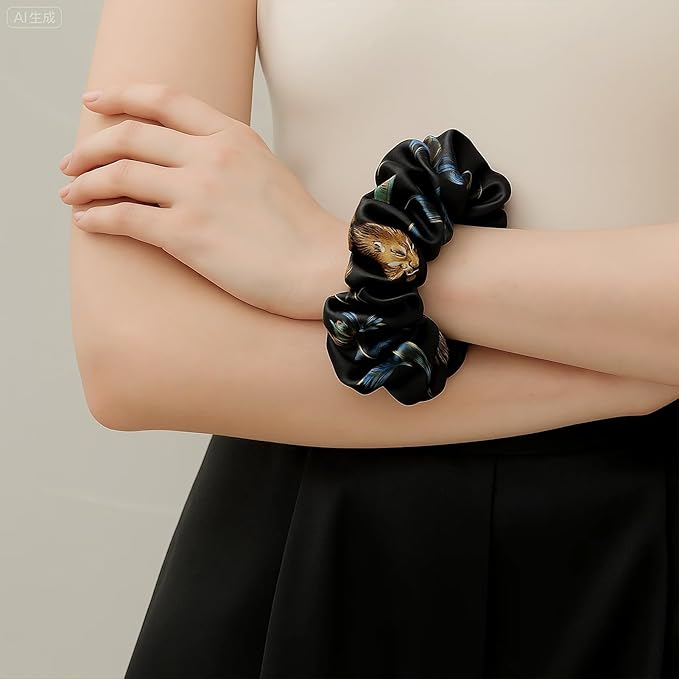 LILYSILK Silk Hair Scrunchies Ties for Frizz & Breakage Prevention 100% Mulberry No Damage Elastic Ponytail Holders, Leo