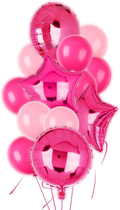 Hot Pink Balloons 18 Inch Round Star Foil Balloons 12 Inch Latex Balloons | by GGDE