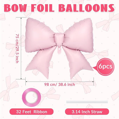 6 Pcs Pink Bow Balloons for Girls, 35 Inch Bow Foil Balloons - Image 2