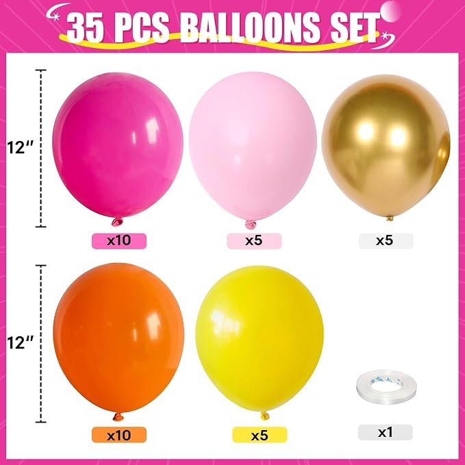 HILAVO Pink Orange Yellow Balloons, 12 Inch Hot Pink Orange Yellow and Gold - Image 2