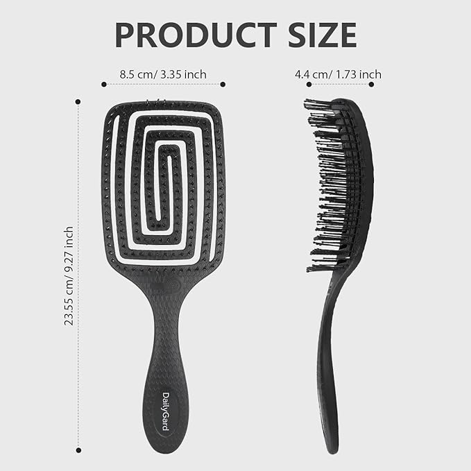 Detangling Brush, Dry and Wet Vented Detangler Hair Brush for Women and Men, Professional Paddle Curved Styling Hairbrush for Straight/Curly/Thick/Long/Wavy/Damaged Hair, Black