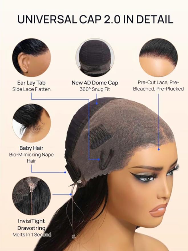 KLAIYI Water Wave Pre Cut 360 Full Lace Frontal Glueless Wig Human Hair Drawstring Pre Plucked Bleached Bye Bye Knots Pre Everything Ready to Wear And Go Curly Beginner Wig with Baby Hair 180% 24Inch